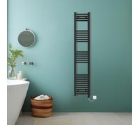 (Black, 1600x300mm) Bathroom Curved Prefilled Electric Heated Towel Rail Ladder Warmer Radiator