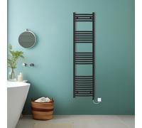 (Black, 1600x400mm) Bathroom Curved Prefilled Electric Heated Towel Rail Ladder Warmer Radiator