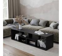 Urbn-Living Urbnliving 160Cm Height Black Large Double Wooden Side Coffee Table With Storage Shelves Tv Stand