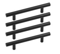 Black 160mm Kitchen Cupboard Handle, 4 Pcs Brushed Stainless Steel Hole Centre T Bar Kitchen Door Handles, Cabinet Handle for Cupboards, Drawers and Wardrobes