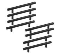 Black 160mm Kitchen Cupboard Handle, 8 Pcs Brushed Stainless Steel Hole Centre T Bar Kitchen Door Handles, Cabinet Handle for Cupboards, Drawers and Wardrobes