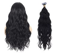 #black,16in,Tape in Extensions Remy Human Hair, Invisible Hairpiece Real Natural Hair Extensions Can Be Bleached, Human Hair Wigs, Human Hair Extensions for Women, Beauties, Multi Colour