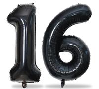 Black 16th Birthday Balloons for Boys Girls, 40 Inch Big Black Mylar Foil Number 1 and 6 Balloons Self Inflating Black 16 Balloons Number for Men Women 16th Anniversary Party Decorations Supplies