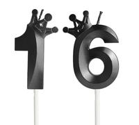 Black 16th Birthday Candles,Crown Number 16 Candle,61st Birthday Candle for Cake Decorations,Happy Birthday Candle Cake Topper Decor for Girls Boy Men Women Anniversary Birthday Party Supply