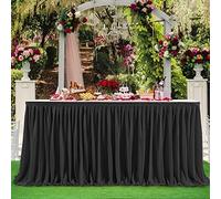 Black 17ft Table Skirts for Rectangle Tables, Ruffle T Table Cloth for Baby Shower Birthday Party Supplies Prom Cocktail Home Décor Wedding Decorations for Tables