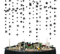 Black 18th Birthday Decorations Number 18 Circle Dot Twinkle Star Garland Metallic Streamer Banner Backdrop for Girls Boys Happy Time to Adult Cheers Years Old Anniversary Party (mzr447)
