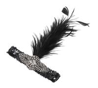 Black 1920s Plume Headband with Crystal Trim for Ladies Parties | Polyester and Crystal Details, Easy to Wear Reusable Piece, Banquet and Costume Party Styling