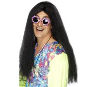 Black 1960's Groovy Hippy Wig Adult Mens Smiffys Fancy Dress Hippie Accessory