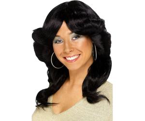 Black 1970s 70s Groovy Ladies Flick Wig Disco