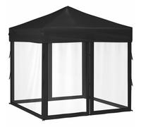 vidaXL Folding Party Tent with Sidewalls Black 2x2 m, Black