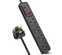 (Black, 1M) 4 Way Extension Lead Surge Protecetd with Switched Socket