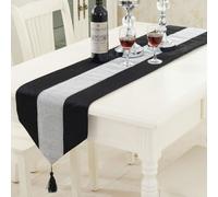 (Black, 1PC) Time to Sparkle Luxury Velvet Diamante Table Runner Thick Velvet Chenille Satin Tasseled Christmas Xmas
