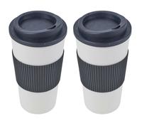 (Black, 2) 450ml Double Wall Drinking Cup Warm Coffee Tea Travel Reusable Mug Screw On Lid