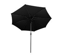 Black 2.7m LED Tilt Parasol Umbrella Garden Sun Shade Canopy Patio Outdoor UV Protection Winding Crank Adjustable 128 Solar Power Lights Cool White 8 Ribs Waterproof Rain Cover