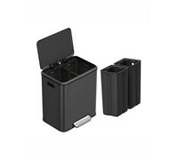 (Black) 2-Compartment Kitchen Waste Separation Bin with Soft-Close Lid, Steel Recycling Trash Can with Inner Buckets and Wide Pedal