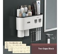 (black, 2 Cups) Magnetic Adsorption Inverted Toothbrush Holder Double Automatic Toothpaste Squeezer Dispenser Storage Rack Bathroom Accessories