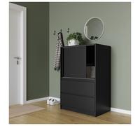 (Black) 2 Door 2 Drawer Side Cabinet Cupboard Furniture