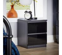 Home Source Lugano Black 2 Drawer Bedside Table High Gloss Drawer Fronts