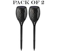 (Black - 2 Pack) Set 2/4 Solar Dancing Flame LED Torch Garden Light
