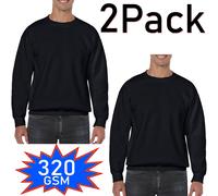 True Face Mens Sweatshirts Plain Workwear Pack of 2 Casual Crew Neck Jumper Fleece Sweater Sports Leisure Pullover Top Black - 2 Pack XL