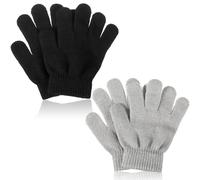 Black 2 Pairs Knit Winter Gloves Gery Kids Stretch Soft Magic Warm Gloves Children Stretchy Mittens