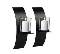 Black 2 Pcs Modern Art Candle Holder, Wall Iron Art Candle Holder with Glass Cup Wall Sconces Reusable, for Home Living Room Decoration Apartments Bedrooms 20.5 * 11 * 6cm