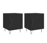 Bedside Cabinet 40x40x50cm Black Engineered Wood Iron Legs Modern Pair Storage