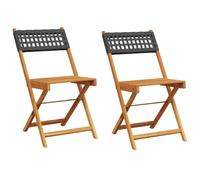 (black, 2 pcs) vidaXL Bistro Chairs Outdoor Dining Chair Solid Wood Acacia and Poly Rattan