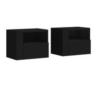 (black, 2 pcs) vidaXL Wall-mounted Bedside Cabinets Floating Cabinet Hanging Bed Cabinet