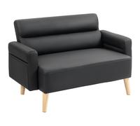 Black 2 Seater Faux Leather Sofa Compact Modern Loveseat Couch Living Room