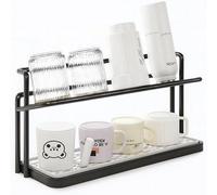 Black 2 Tier Bottle Drying Rack And Cup Holder Steel Stand With Drip Tray Space Saving Organiser For Mugs Bottles Glassware