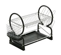 Orsina Black 2 Tier Dish Drainer, Modern Chrome And Black Dish Drainer, Stylish Dish Drainer With Drip Tray