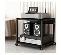 Black 2-Tier Media Stand with Casters - Mobile Audio/Video Cabinet for Home Stereo & CD Players Easy AssemblyHeight 55CM/21.7IN