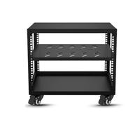 Black 2-Tier Multimedia AV Cabinet with Adjustable Shelves, Open Frame Stereo Stand & Mesh Shelf for IT/AV Gear, Mobile HiFi Amplifier Rack on Wheels (18.2 inches)