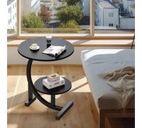 Black 2 Tier Side Table C Shaped Sofa End Table Coffee Laptop Desk Living Room