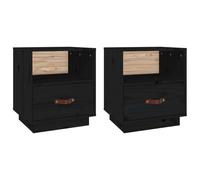vidaXL Bedside Cabinets 2 pcs Black 40x34x45 cm Solid Wood Pine, Black