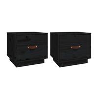 Vidaxl Bedside Cabinets 2 Pcs Black 40X34X35 Cm Solid Wood Pine, Black