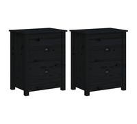 Vidaxl Bedside Cabinets 2 Pcs Black 50X35X61.5 Cm Solid Wood Pine, Black