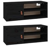 vidaXL Wall Cabinets 2 pcs Black 80x30x30 cm Solid Wood Pine UK NEW
