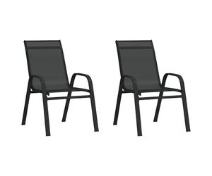 (black, 2) vidaXL Stackable Garden Chairs Outdoor Chairs Dining Chair Textilene Fabric