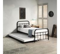 (Black, 2 x 15cm Deep Comfort Foam Mattress) TEWIN HOSPITAL STYLE SINGLE METAL BED FRAME & GUEST TRUNDLE