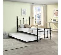 (Black, 2 x 20cm Deep Pocket Spring Comfort Foam Mattress) BAYFORD TRADITIONAL SINGLE METAL BED FRAME & GUEST TRUNDLE