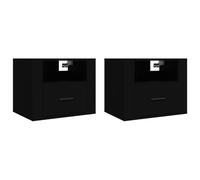 Vidaxl 2X Wall-mounted Bedside Cabinets Bedroom Floating Bedside Wall Unit Floating Nightstand Wall Bedside Cabinet For Next To Bed Black 50X36X40 Cm, Black