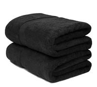 (Black) 2 X Super Jumbo Bath Sheets (100 x 200 cm) Primium 100% Egyptian Combed Cotton Extra Large Bath Sheet Towels XL Body Wrap Towe