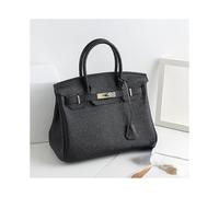 (Black, 20*15*10cm) Ladies Women Leather Handbag Birkin First Layer Cowhide Leather Tote Bag Commuter Crossbody Kelly Handbag