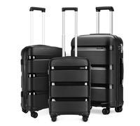 Kono Luggage Sets 3 Piece Hard Shell Travel Trolley 4 Spinner Wheels Lightweight Polypropylene Suitcase with TSA Lock (Black,55cm/65cm/76cm)