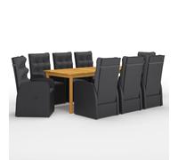 (black, 200 cm table length/8x chair + table) vidaXL Garden Dining Set PatioTable and Chairs with Cushions Poly Rattan