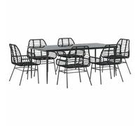 (black, 200 x 100 x 74 cm 6 piece) vidaXL Garden Dining Set Poly Rattan Glass outdoor dining set