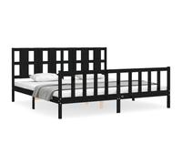 (black, 200 x 200 cm) vidaXL Bed Frame Bed Base Wooden Bed with Headboard Black King Size Solid Wood