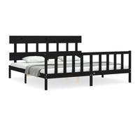 vidaXL Bed Frame with Headboard Black 200x200 cm Solid Wood UK NEW
